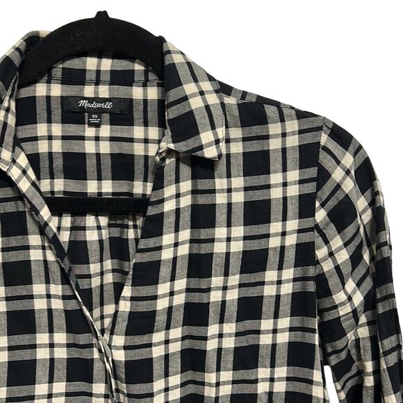 Madewell Wrap-Front Shirt in black and white plaid size xs - Picture 2 of 7